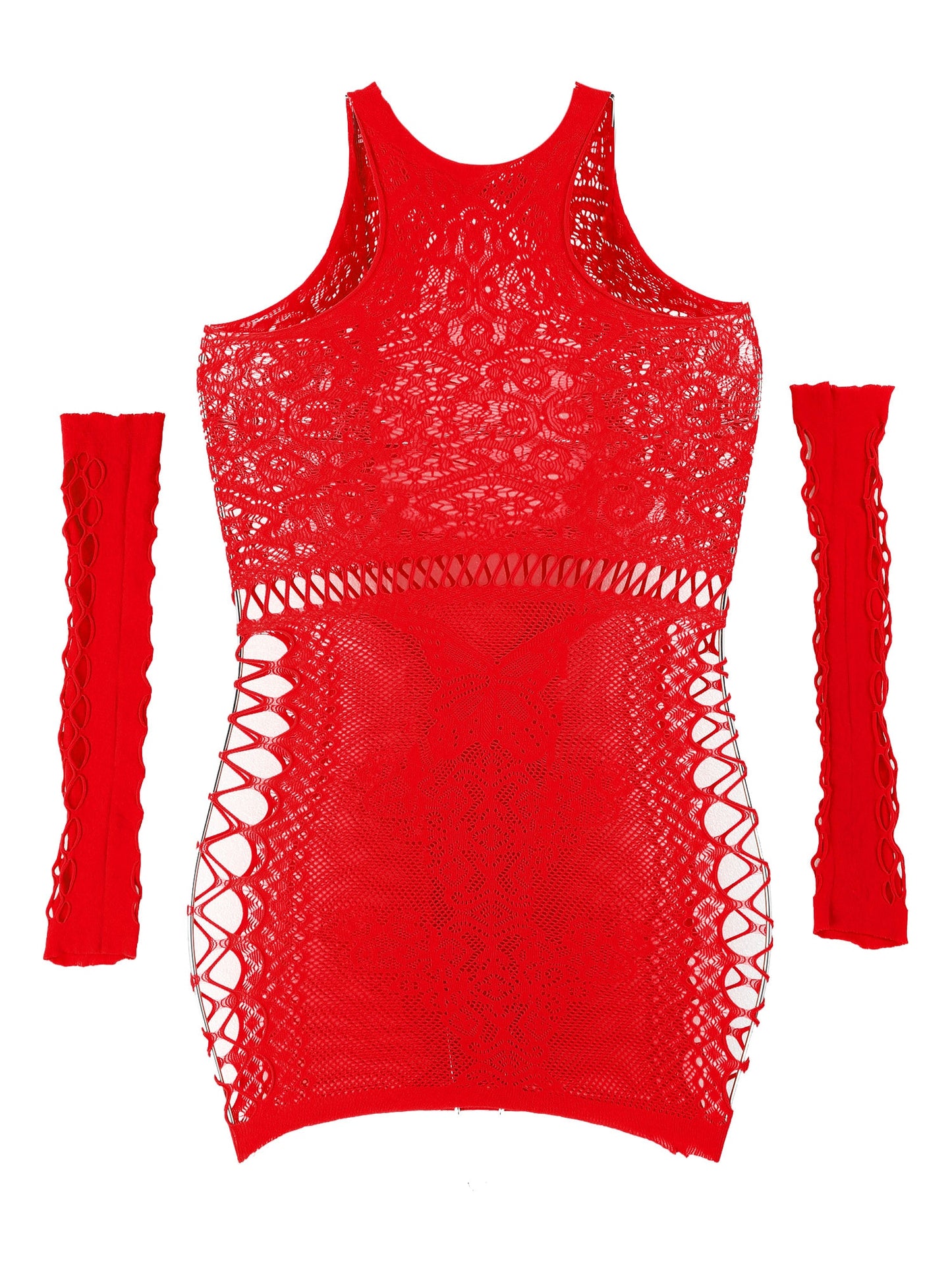 Hollow Out Butterfly Bodycon Dress SeeThrough Fishnet with Oversleeves