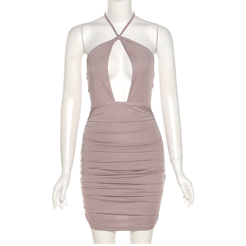 Backless Halter Mini Cut Out Bodycon Dress