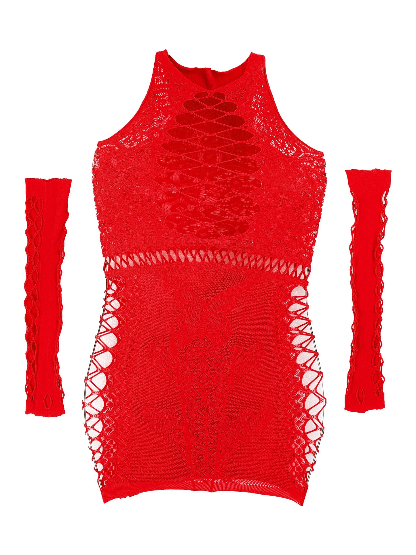 Hollow Out Butterfly Bodycon Dress SeeThrough Fishnet with Oversleeves